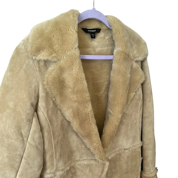 Express Y2K Vintage Suede Leather Faux Fur Lined Winter Coat Medium - Picture 12 of 15